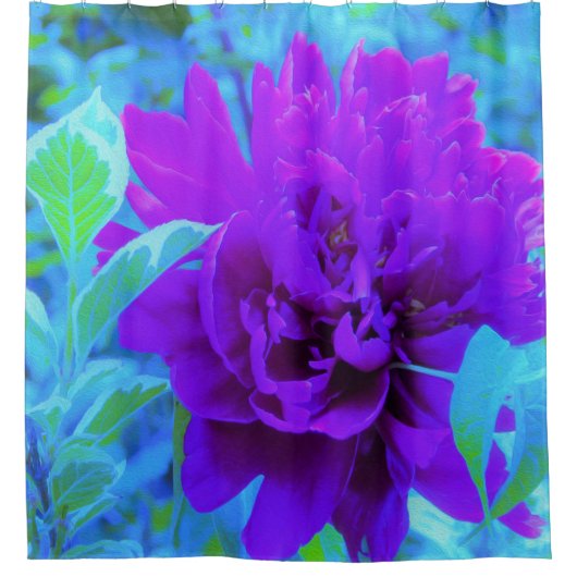 葉が美しいムーディパープル牡丹 シャワーカーテン (正面)