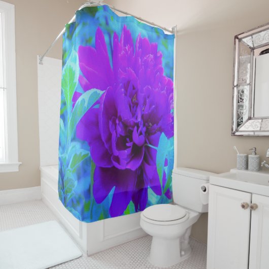 葉が美しいムーディパープル牡丹 シャワーカーテン (インサイチュ)