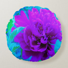 葉が美しいムーディパープル牡丹 ラウンドクッション