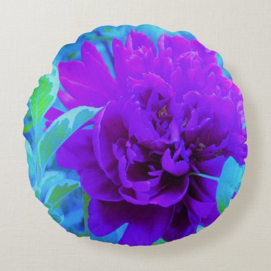葉が美しいムーディパープル牡丹 ラウンドクッション (正面)