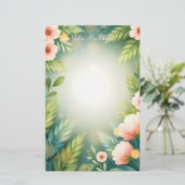 葉が美しい優雅な優雅なピンクの優雅な花 便箋 (スタンド正面)