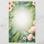 葉が美しい優雅な優雅なピンクの優雅な花 便箋 (正面)