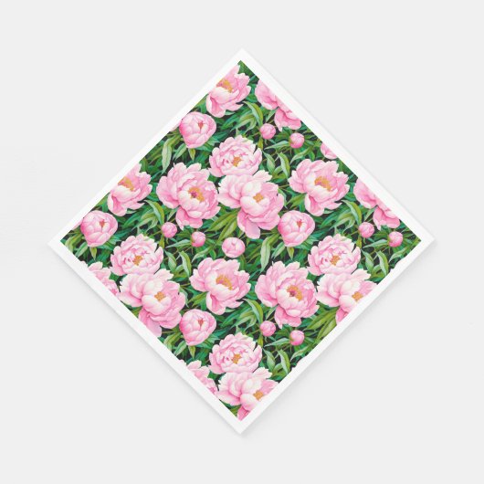 葉っぱがピンク色の牡丹に咲く スタンダードランチョンナプキン (角)