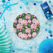 葉っぱがピンク色の牡丹に咲く ペーパープレート (パーティー)