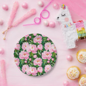 葉っぱがピンク色の牡丹に咲く ペーパープレート (パーティー)