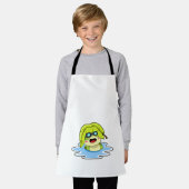 葉っぱが泳ぐカエル エプロン (着用した状態)