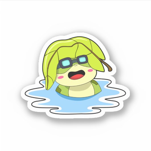 葉っぱが泳ぐカエル シール (正面)