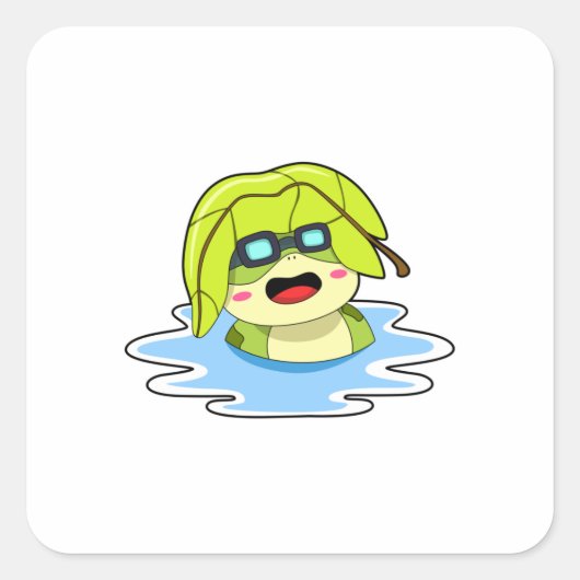 葉っぱが泳ぐカエル スクエアシール (正面)