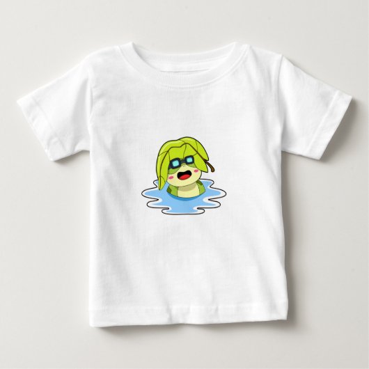 葉っぱが泳ぐカエル ベビーTシャツ (正面)