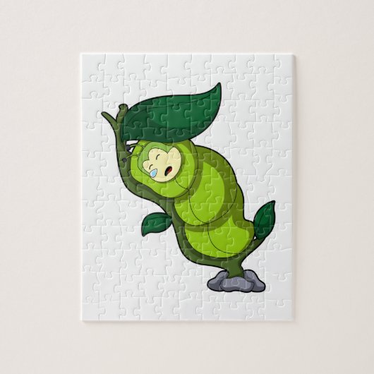 葉っぱで眠る毛虫 ジグソーパズル (縦)