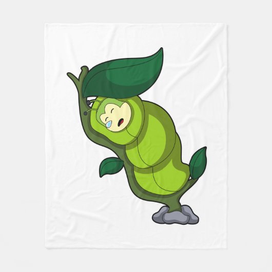 葉っぱで眠る毛虫 フリースブランケット (正面)