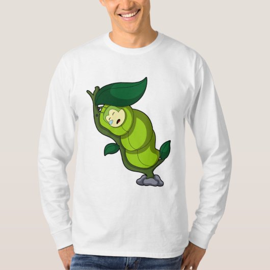 葉っぱで眠る毛虫 Tシャツ (正面)