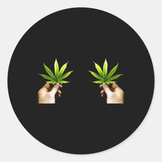 葉っぱのバスト 大麻の葉 クリスマスビキニ ラウンドシール (正面)