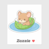 葉っぱのボートに乗ったかわいいネズミ シール (シート)