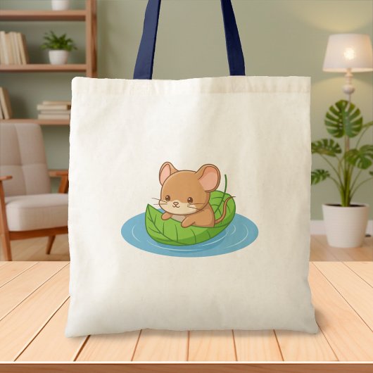 葉っぱのボートに乗ったかわいいネズミ トートバッグ