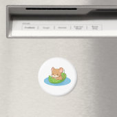 葉っぱのボートに乗ったかわいいネズミ マグネット (インサイチュ (食洗機))