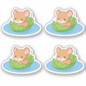 葉っぱのボートの可愛いねずみ 4個セット シール (正面)