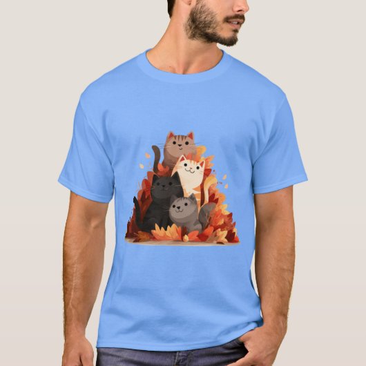葉っぱの中の可愛い猫の少年 Tシャツ (正面)
