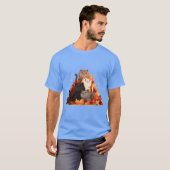 葉っぱの中の可愛い猫の少年 Tシャツ (正面フル)