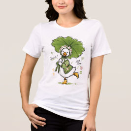 葉っぱの傘と花のボンネットをかぶったかわいいアヒル トライブレンドTシャツ