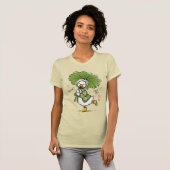 葉っぱの傘と花のボンネットをかぶったかわいいアヒル Tシャツ (正面フル)