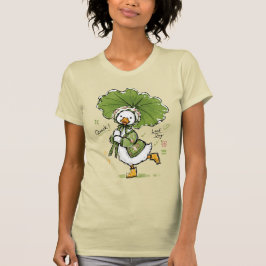 葉っぱの傘と花のボンネットをかぶったかわいいアヒル Tシャツ
