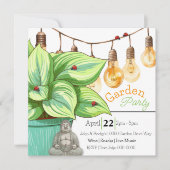葉っぱの多いホスタの植物とハードゥとコチョウラン 招待状 (正面)