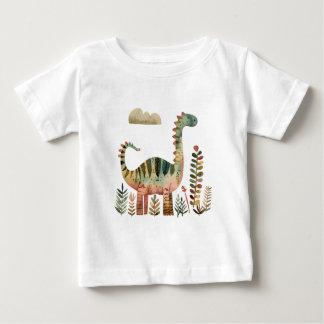 葉っぱの恐竜シーン – 子供向けかわいい恐竜Tシャツ  ベビーTシャツ
