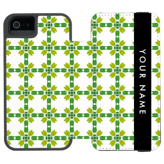 葉っぱの模様、緑の葉、あなたの名前 INCIPIO iPhoneウォレットケース (フォリオ Open)