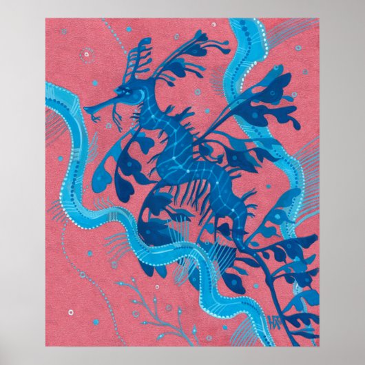 葉っぱの海竜 タツノオトシゴ 魚 水中 絵画 ポスター (正面)