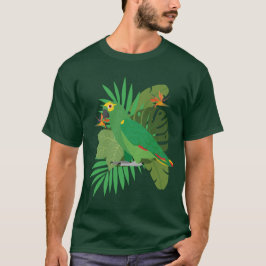 葉っぱの背景のコンゴウインコ Tシャツ