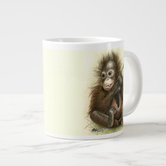 葉っぱの赤ちゃんオランウータン ジャンボコーヒーマグカップ (正面右)