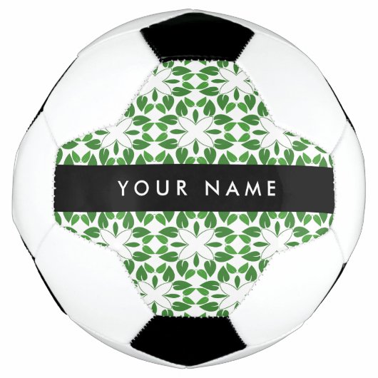 葉っぱ模様、緑の葉、あなたの名前 サッカーボール (正面)