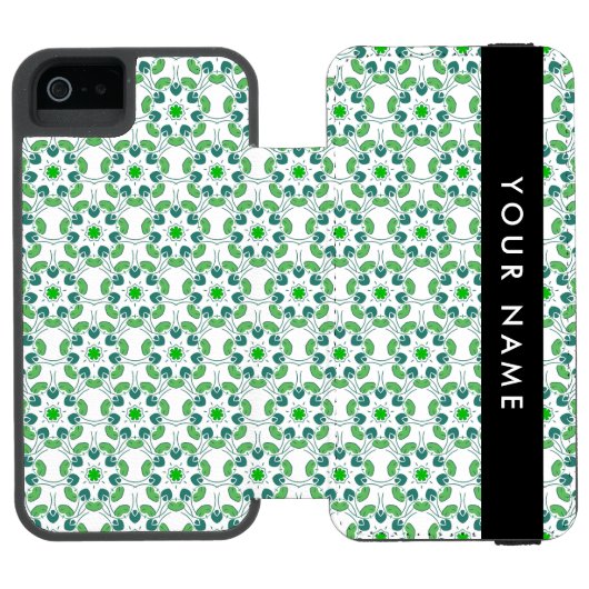 葉っぱ模様、緑の葉、あなたの名前 INCIPIO iPhoneウォレットケース (フォリオ Open)