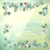 葉っぱ、シンプルな営業時間の店舗カフェオープン ウィンドウサイン (シート3)