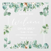 葉っぱ、シンプルな営業時間の店舗カフェオープン ウィンドウサイン (シート)