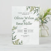 葉とエレガントな緑の植物の付いた招待状 招待状 (スタンド正面)
