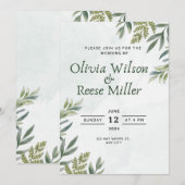 葉とエレガントな緑の植物の付いた招待状 招待状 (正面/裏面)