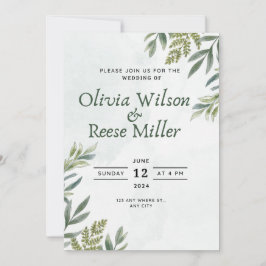 葉とエレガントな緑の植物の招待状 招待状