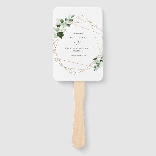 葉とエレガント金ゴールド結婚式 プログラムハンドファン ハンドファン (正面)