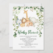 葉とサファリ動物のベビーシャワー招待状 招待状 (正面)