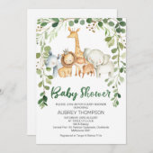 葉とサファリ動物のベビーシャワー招待状 招待状 (正面/裏面)