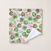 葉とスタイリッシュフラミンゴの熱帯デザイン バスタオルセット (ウォッシュタオル)