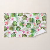 葉とスタイリッシュフラミンゴの熱帯デザイン バスタオルセット (ハンドタオル)