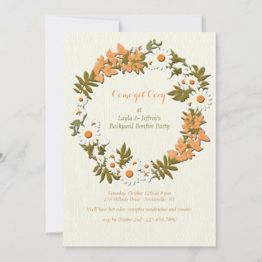 葉とフラワーズリース招待状 招待状 (正面)