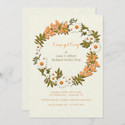 葉とフラワーズリース招待状 招待状 (正面/裏面)