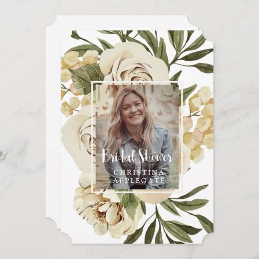 葉とフローラフォトブライダルシャワーチケット 招待状 (正面/裏面)