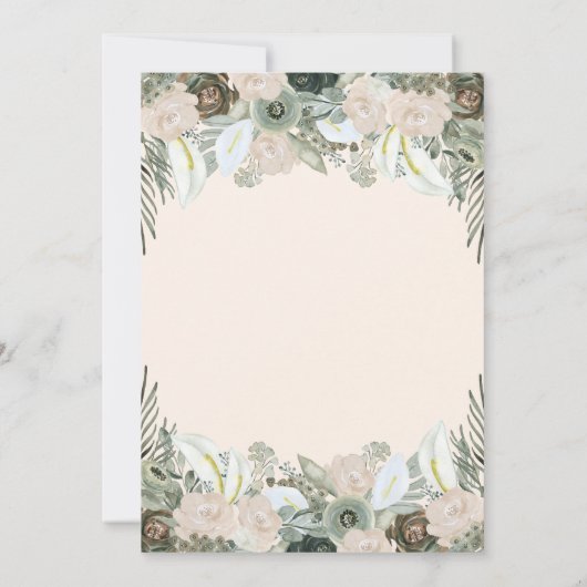 葉とフローラ | 赤面ピンクカップルのシャワー 招待状 (裏面)