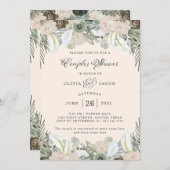 葉とフローラ | 赤面ピンクカップルのシャワー 招待状 (正面/裏面)