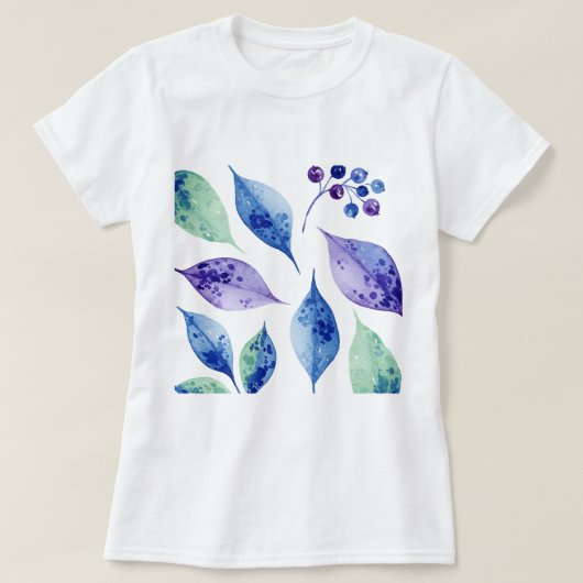 葉とベリーの模様 Tシャツ (デザイン正面)